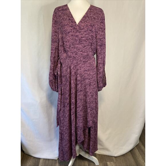 Halston Ruffle V-Neck Maxi Wrap Dress Split Sleeve Tie Waist Purple Size Large - Picture 1 of 10